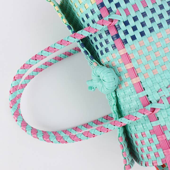 Multicolored Woven Tote Bag with Button Closure
