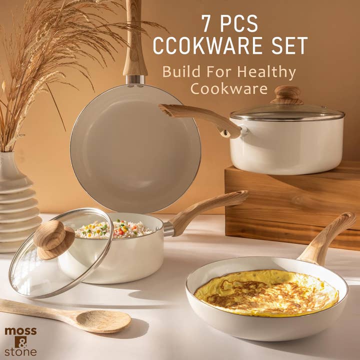 6 Piece Nonstick Cookware Set, Pots and Pans Set Non Stick with Glass Lid, Induction Cookware, Stay-Cool Handles, Ptfe/Pfoa