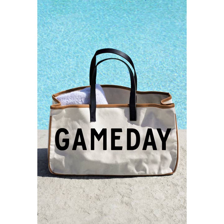 Ldc Contrast Handle Leather Trim Canvas Gameday Tote Bag