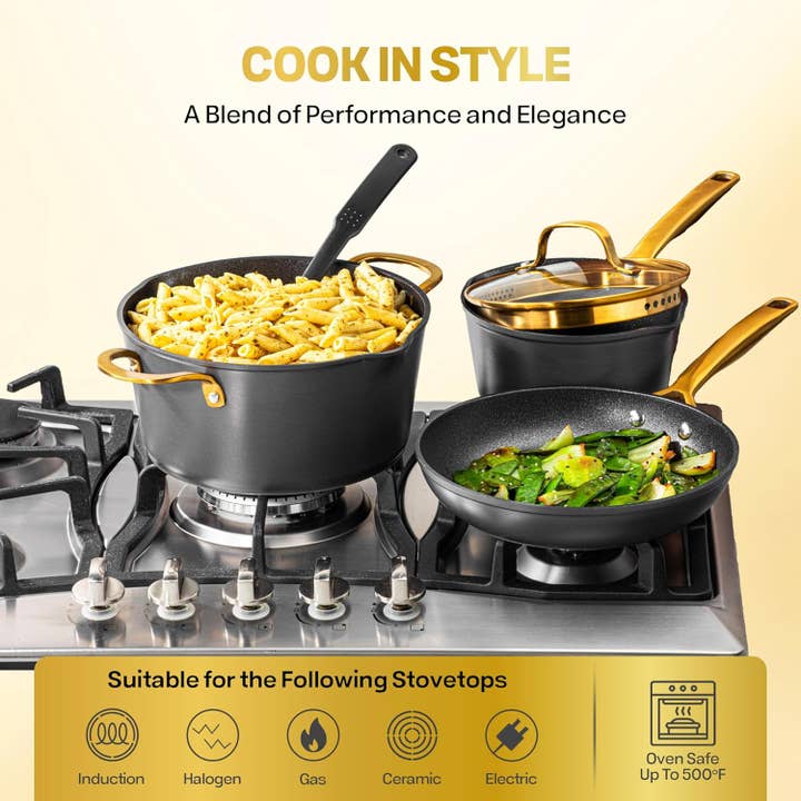 20-Pieces Hard Anodized Aluminum Armor Max Gold Cookware Set