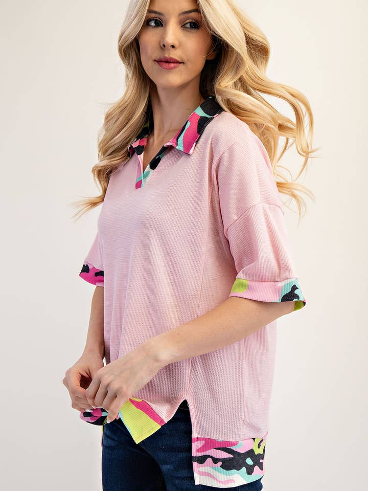 Women's Vibrant Camo Collar Top -CT43936