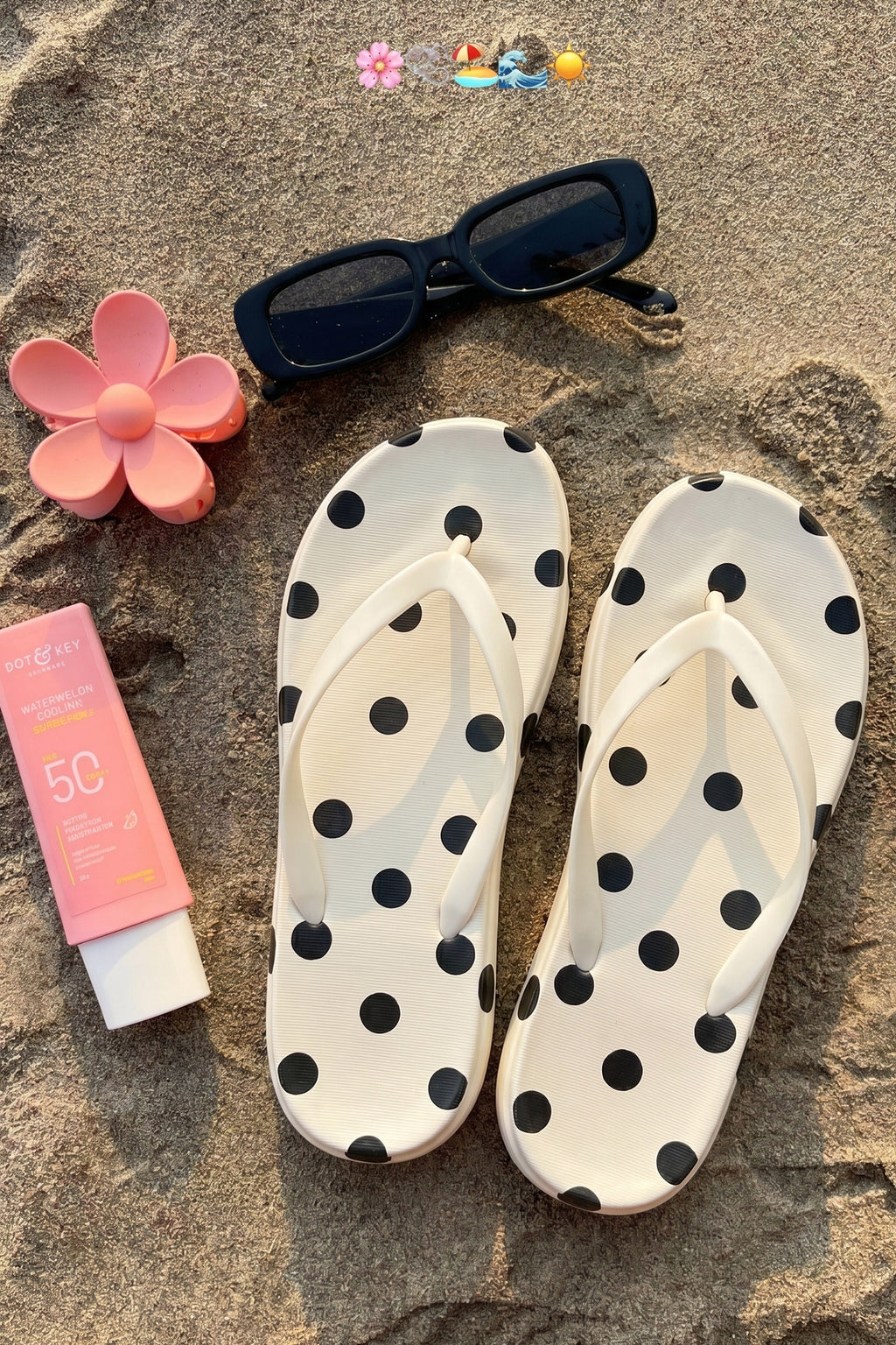 White Polka Dot Print Lightweight PVC Flip Flops