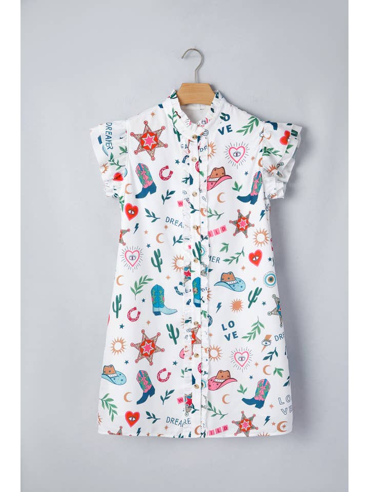 PRETTY BASH Western Button-Down Mini Dress