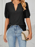 Plain V Neck Bubble Sleeves Hollow Out Top HLL001
