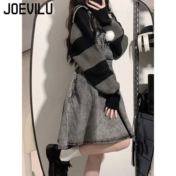 Striped Contrasting Sweater Women's Long Sleeve Knitted Sweatshirt Korean Fashion Streetwear Pullover Autumn New Casual Jumper