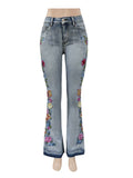 Floral Embellished Flare Light Blue Jeans