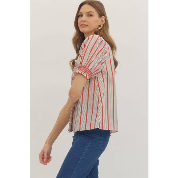 Striped Short Puff Sleeve Top