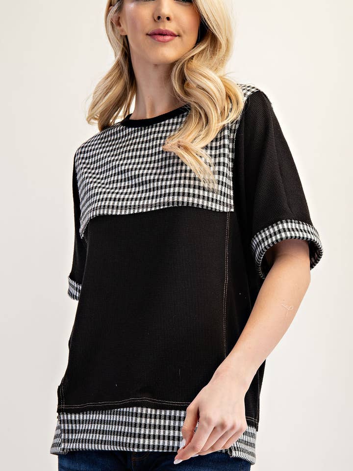 Ghingham Color Block Top with Short Sleeves -CT43939A