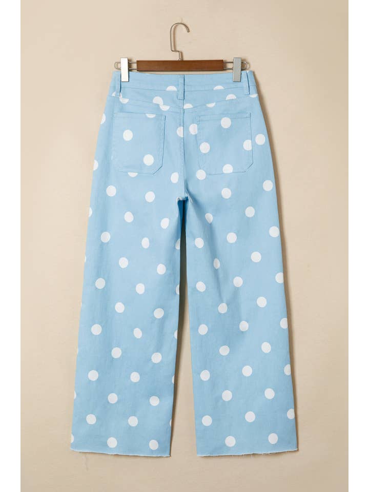 PRETTY BASH Polka Dot Denim Raw Hem Jeans