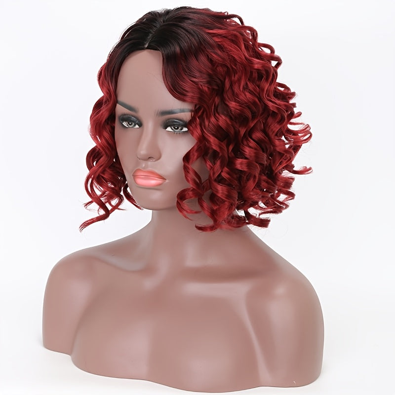 Natural Looking Burgundy to Wine Red Ombre Curly Bob Wig