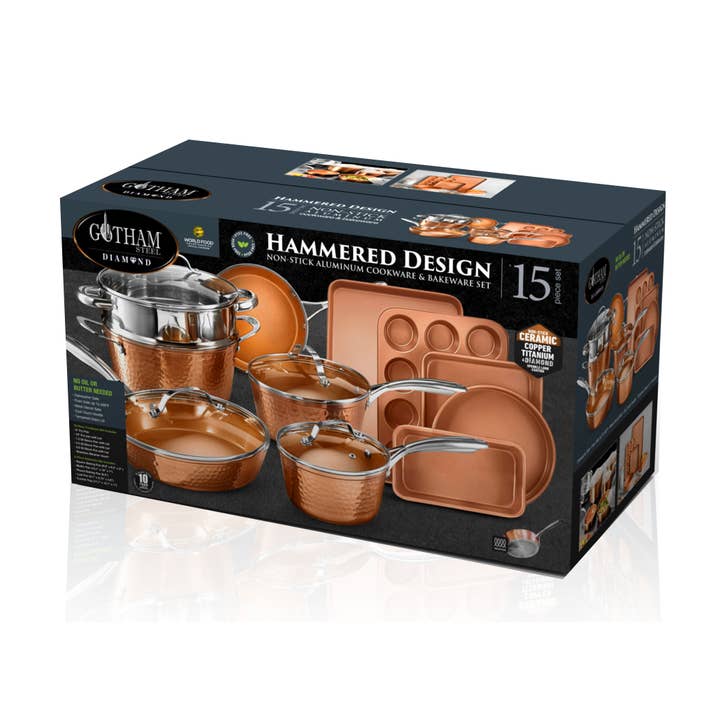 Gotham Steel Hammered Ceramic 15-piece Cookware Set