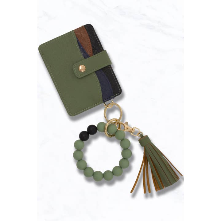 Faux Leather Card Holder Wallet Keychain