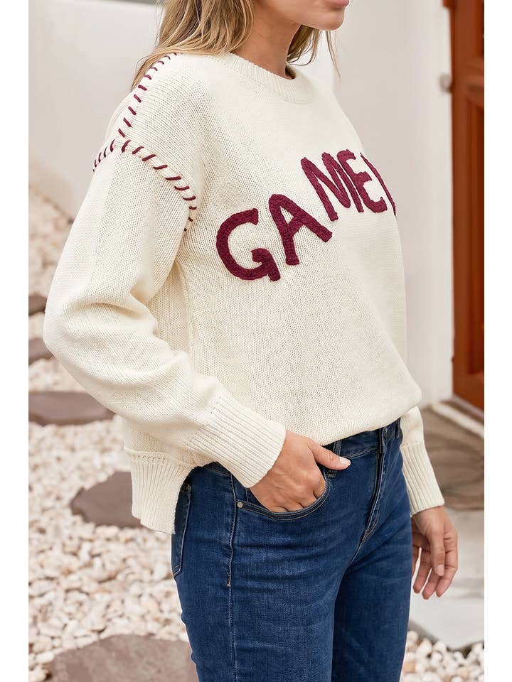 Ldc Game Day Round Neck Long Sleeve Casual Pullover Sweater