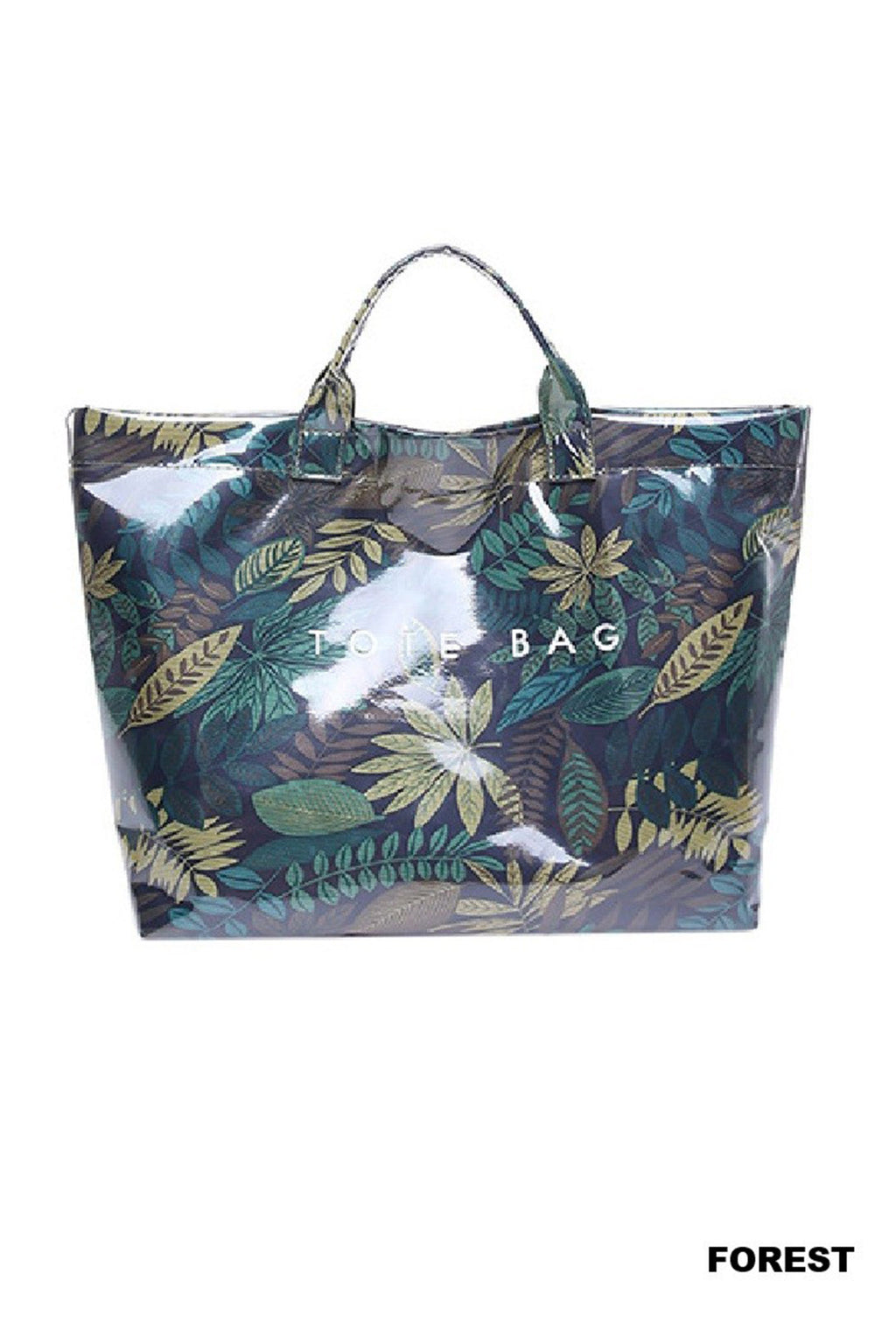 Blackish Green Tropical Print Travel Tote Bag