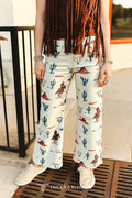 Cream Western Desert Printed Wide Mid Rise Jeans (28in)