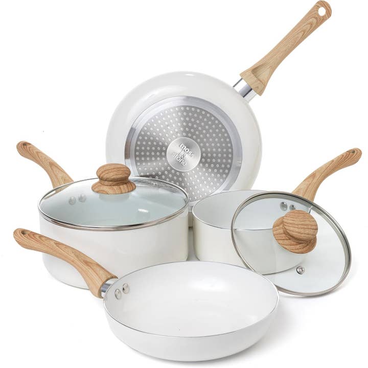 6 Piece Nonstick Cookware Set, Pots and Pans Set Non Stick with Glass Lid, Induction Cookware, Stay-Cool Handles, Ptfe/Pfoa