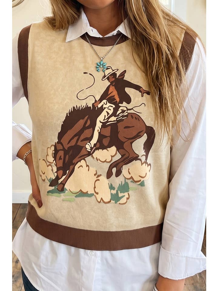 Ldc Western Rider Graphic Sweater Knit Vest