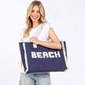 Bold Beach Letter Embroidered Fringe Tote Bag