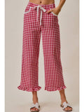 Ruffled Bottom Detail Check Gingham Lace Trim Pant