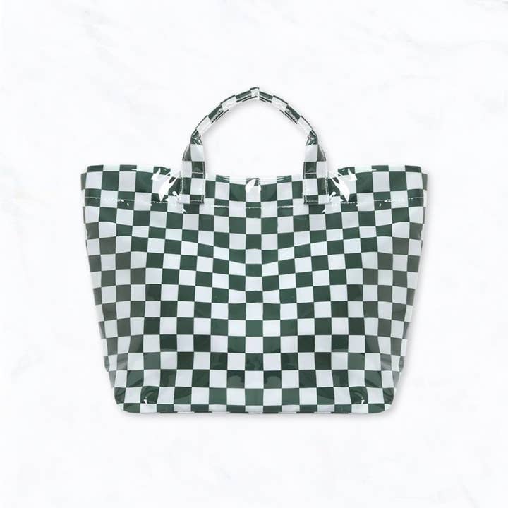 Waterproof Glossy Checkered Tote Bags (4pc Min.)