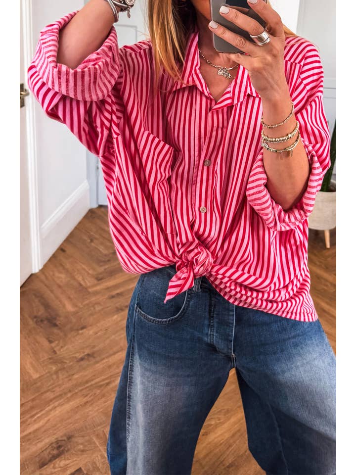 Ldc Striped Shirtcolla Shift Long Sleeve Button Shirt