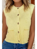 Ldc Solid Color Sleeveless Knit Button Pocketed Sweater