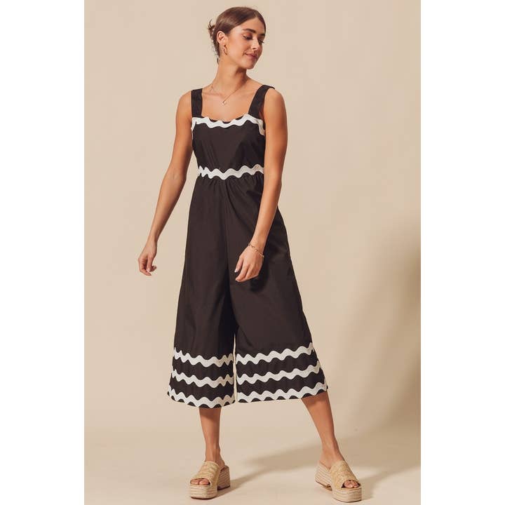 Scallop Ric Rac Trimmed Wide Leg Summer Jumpsuit
