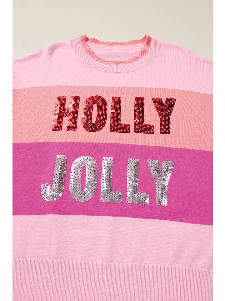 Sequined Holly Jolly Crew Neck Sweater