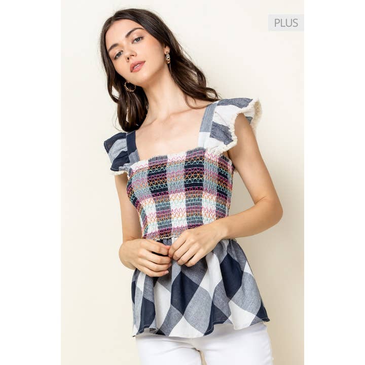 /Size Xl/ Smocked Top with Ruffle Sleeves