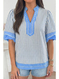 Color Block Detail V Neck Short Sleeve Blouse