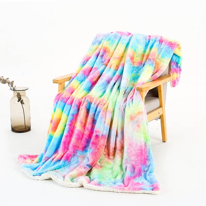 Tie Dye Fluffy Faux Fur Shaggy Soft Sofa Throw Blanket