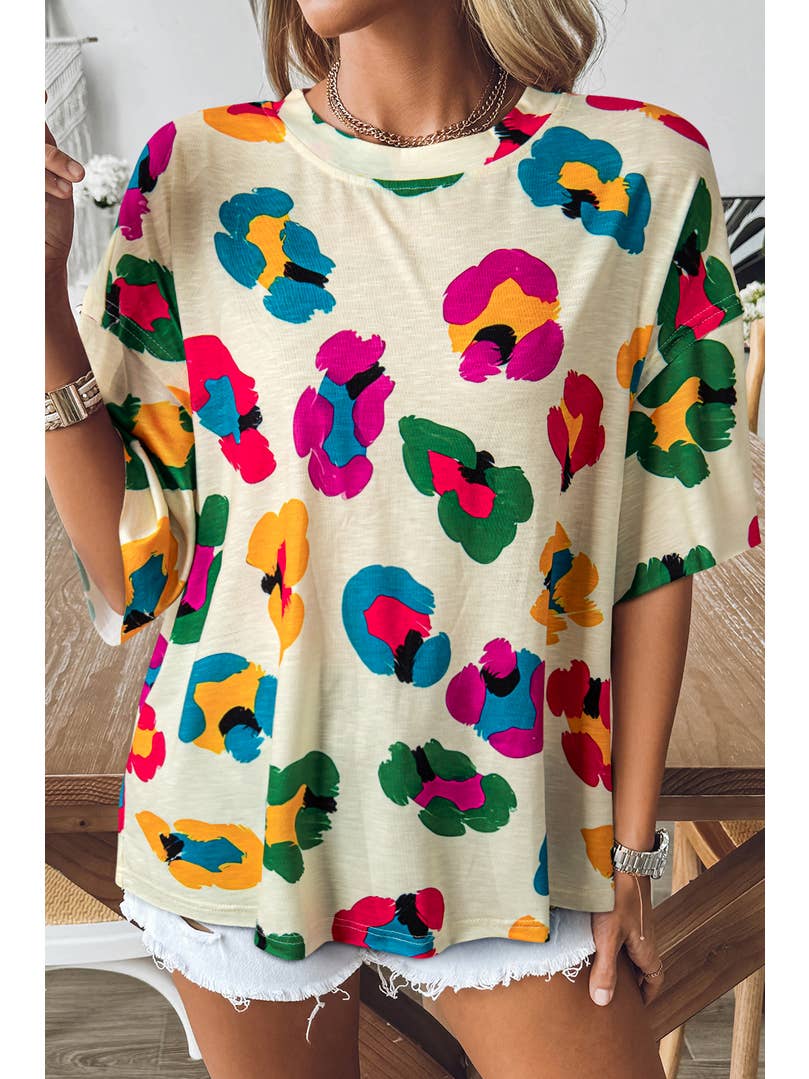 Leopard Drop Shoulder Oversize Tee