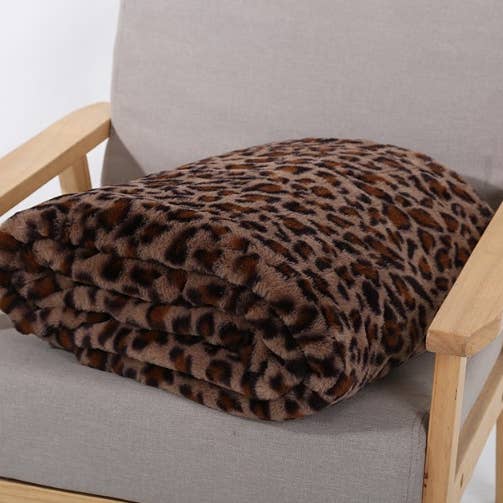 Leopard Fluffy Faux Fur Shaggy Soft Sofa Throw Blanket
