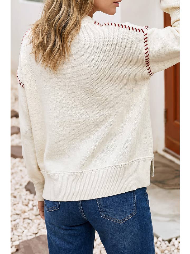 Ldc Game Day Round Neck Long Sleeve Casual Pullover Sweater