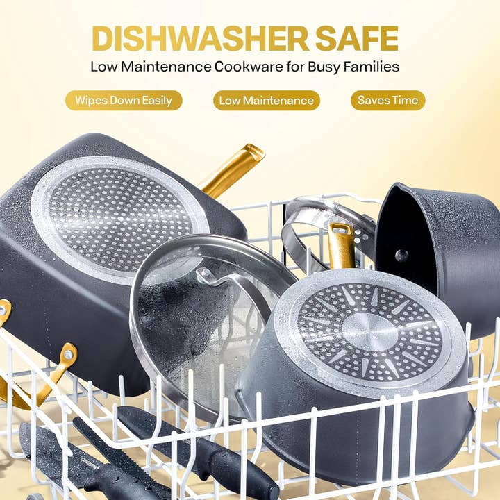 20-Pieces Hard Anodized Aluminum Armor Max Gold Cookware Set
