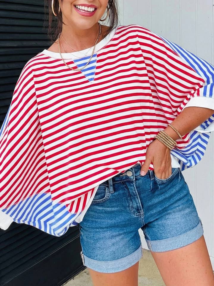 Striped Oversized T Shirt Colorblock Casual Loose Top