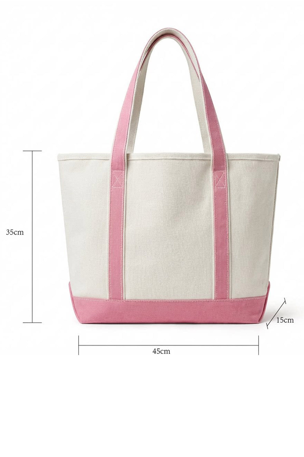 Pink Color Block Detail Durable Handles Canvas Tote Bag