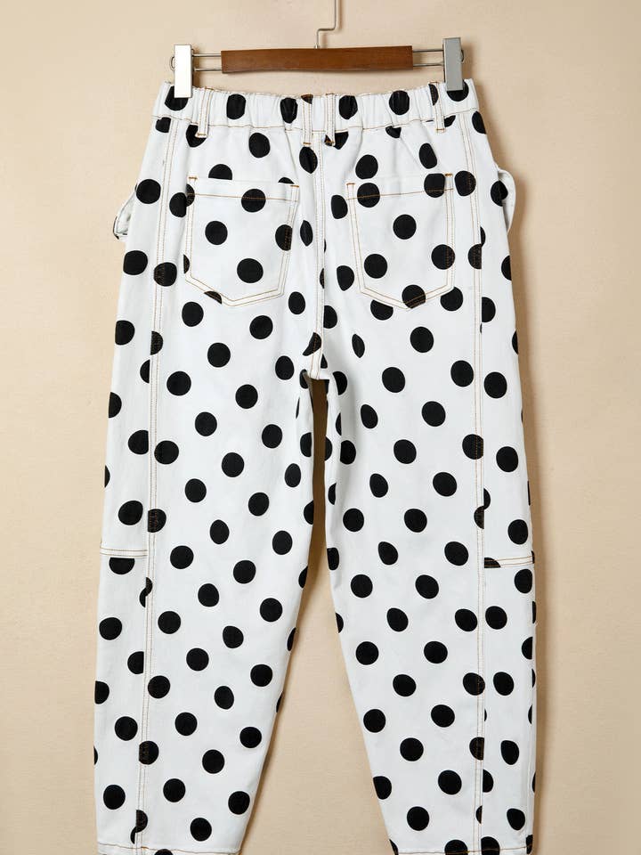 Polka Dot Print Bow Detail Pocketed Jeans