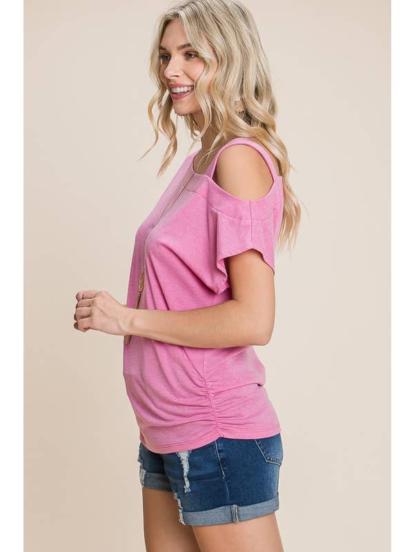 ETK-8524 Solid One Shoulder Strap Casual Top