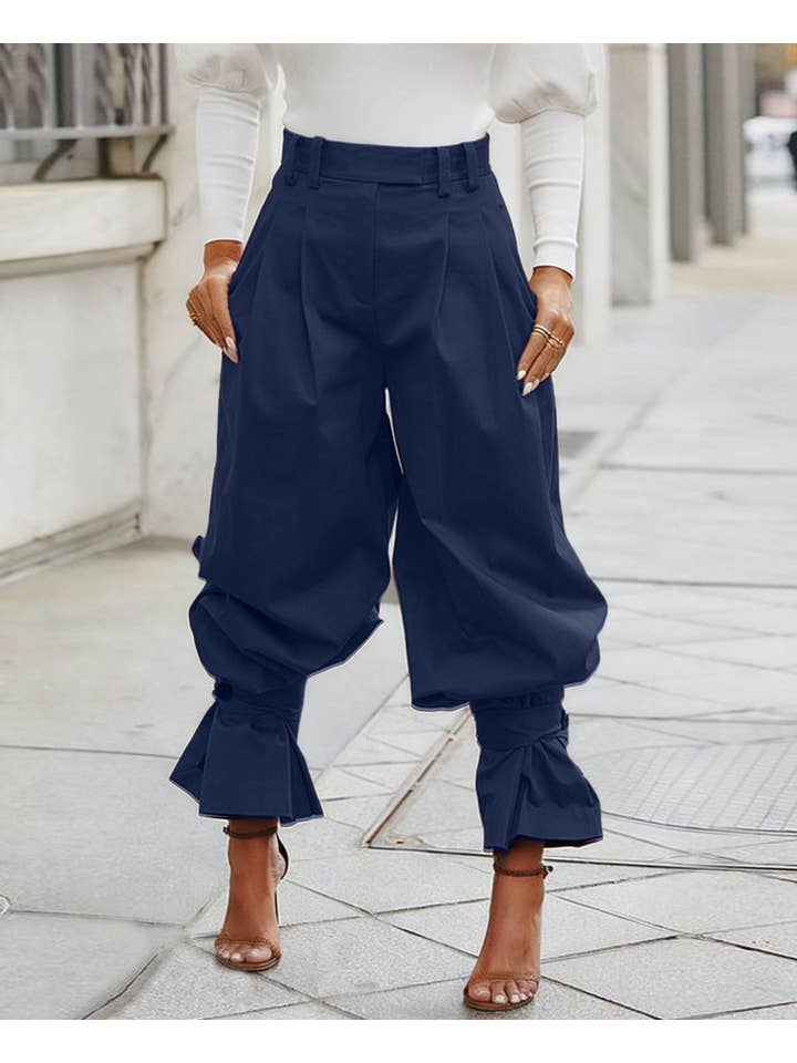Ruffle Cuff Suit Pants Elegant Tapered Trousers