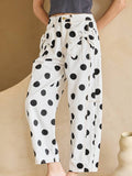 Polka Dot Print Bow Detail Pocketed Jeans