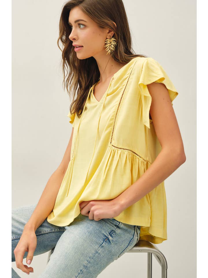 Tie Front Ruffle Sleeve Top