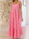 Striped Print High-Waist Flared Vacation Dress