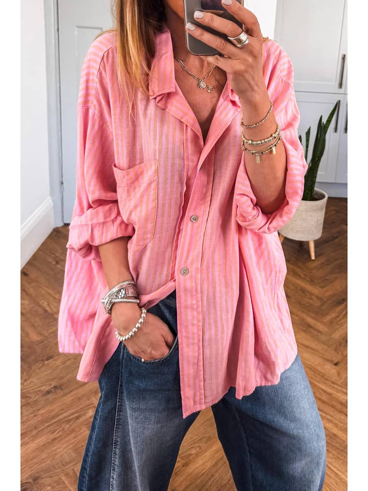 Ldc Striped Shirtcolla Shift Long Sleeve Button Shirt