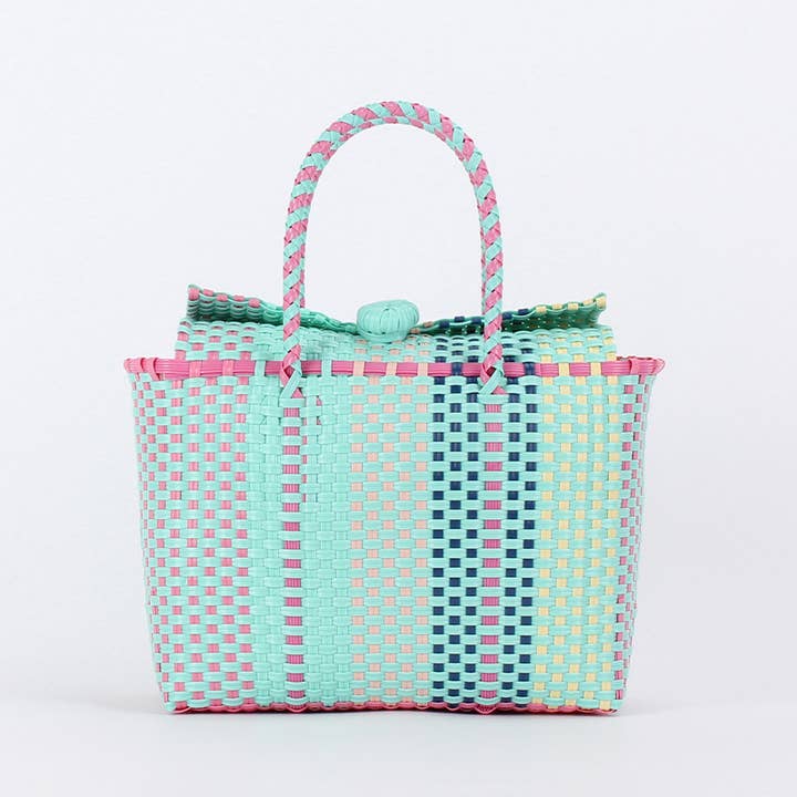 Multicolored Woven Tote Bag with Button Closure