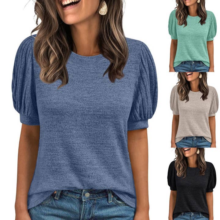 Solid Color Crew Neck Color Block Short Sleeve T-Shirt