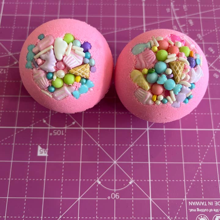 New! Candy Shop Round Bath Bombs- Berry Waffle Cone Scented