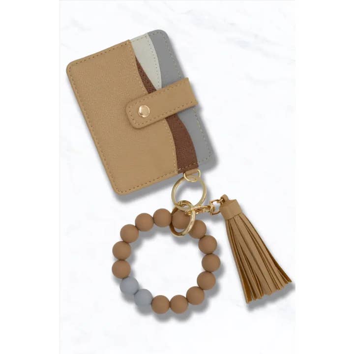 Faux Leather Card Holder Wallet Keychain