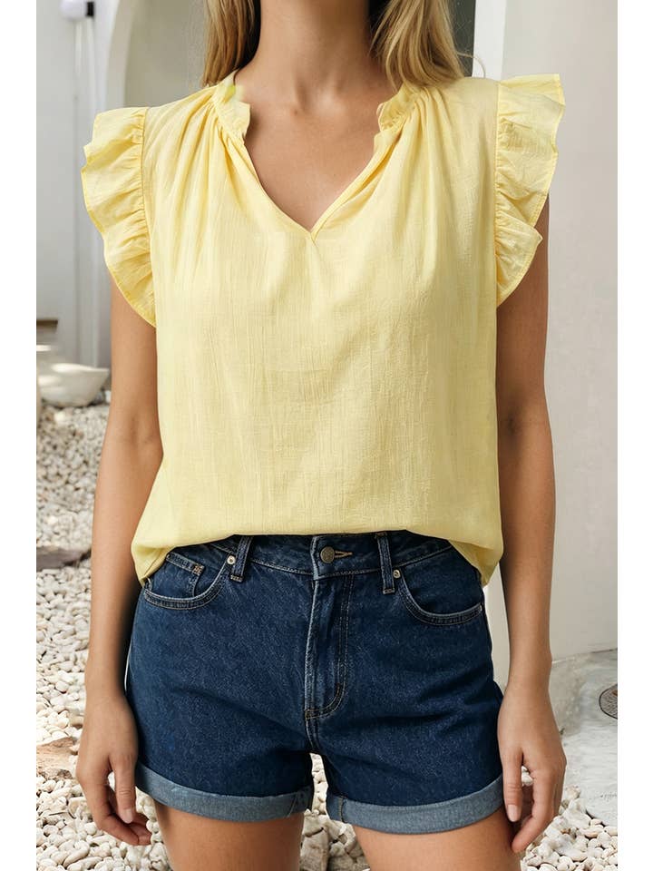Ldc Solid Ruffle Sleeveless Blouse