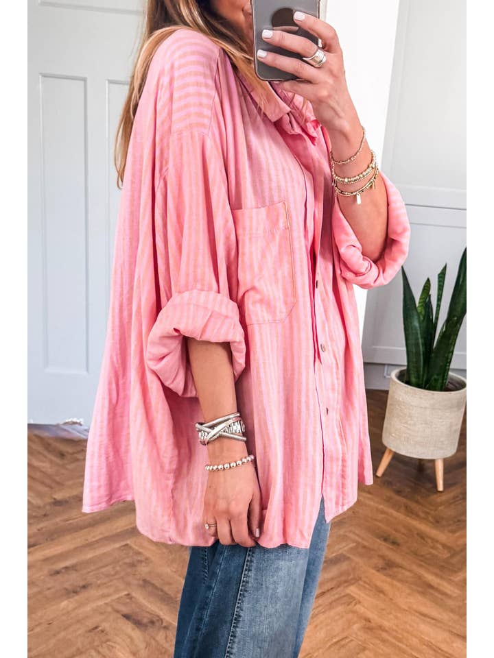 Ldc Striped Shirtcolla Shift Long Sleeve Button Shirt